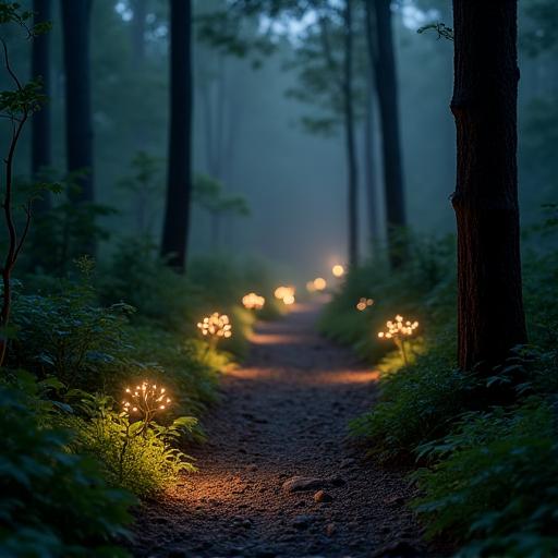 森の中に設置された省エネLEDライト